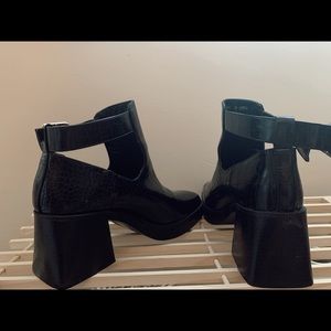 COPY - COPY - BIG Chunky Heel Snake Print Leather CutOut Bootie